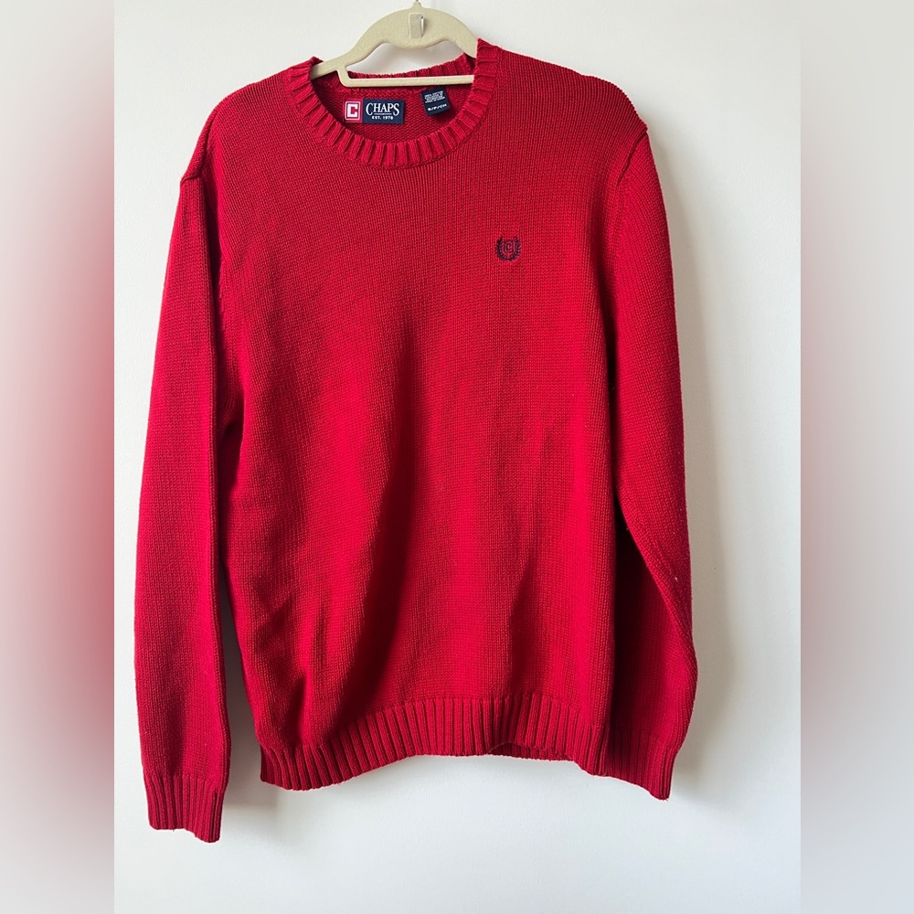 Chaps Red Crewneck Sweater Size S 100% Cotton Knit Logo Pullover